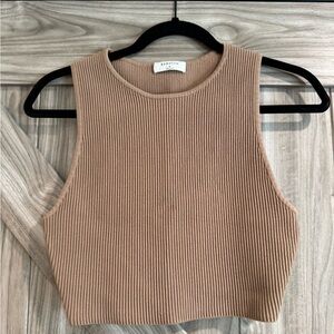 Aritzia Women's Beige Ribbed Crop Top